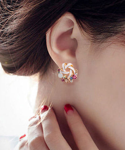 Fashion Rainbow Alloy Zircon Floral Stud Earrings