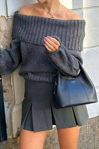 Sexy schulterfreie Pullover in Volltonfarbe 