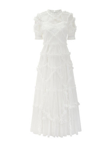 Ruffles Dress Illusion Neckline Ruffles Layered Tulle Maxi Dresses