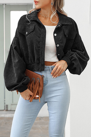 Fashion Casual Solid Pocket Buckle Turndown Collar Outerwear