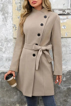 Wool Blend Mid-Length Single Breasted Coat