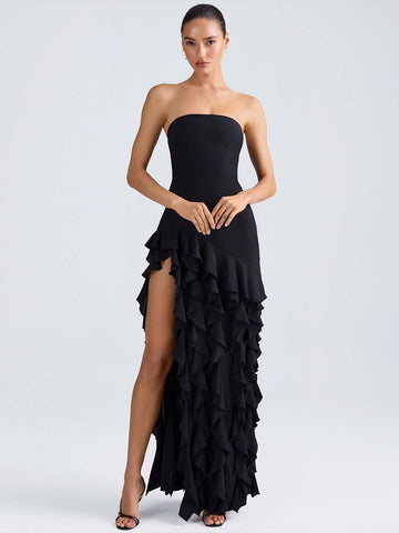 Party Dress Off The Shoulder Ruffles Asymmetrical Maxi Dress