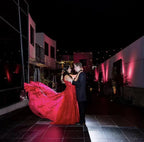 Mysteria  deep V-neck lace soft tulle prom dress colored wedding dress