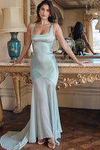 Elegant Flowy Satin Chiffon Patchwork Cami Bodycon Maxi Dress