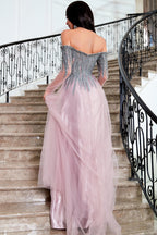 A-Linien-Abendkleid mit schulterfreiem Ausschnitt und Perlenstickerei