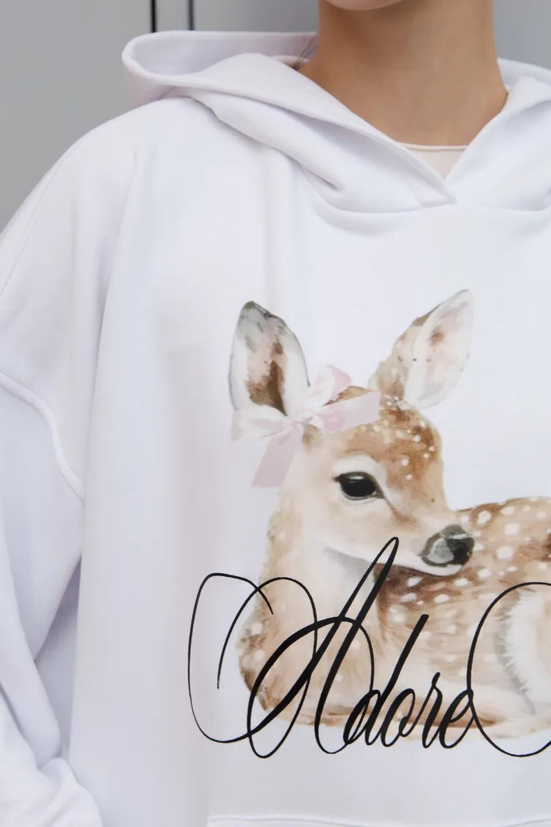 Deer Graphic Print Pullover Hoodie