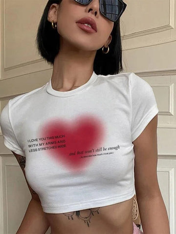 Camiseta con estampado de corazón estético para mujer, camisetas de anime kawaii de los 90, camisetas de manga corta de verano, ropa urbana Kpop Y2K para mujer 