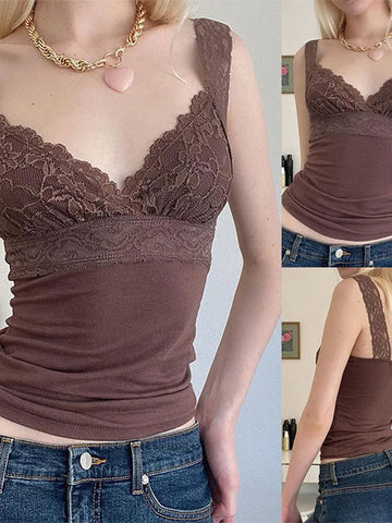 Women Summer y2k Fairy Grunge Short Sleeve Crop Tops V Neck Lace Trim Patchwork Slim Fit T-Shirt Low Cut Tee Streetwear