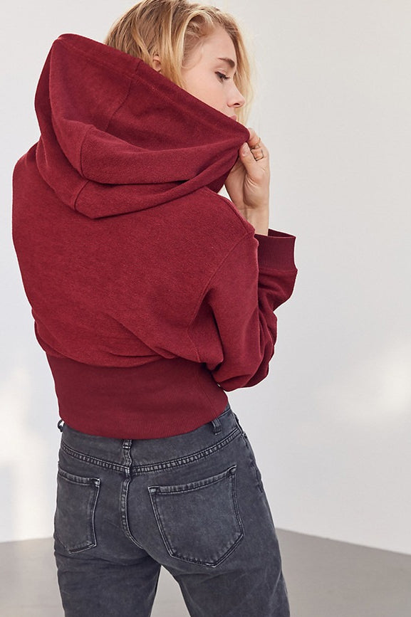 Cropped Hooded Waist Cinched Crop Top Slouchy Loose Hoodie