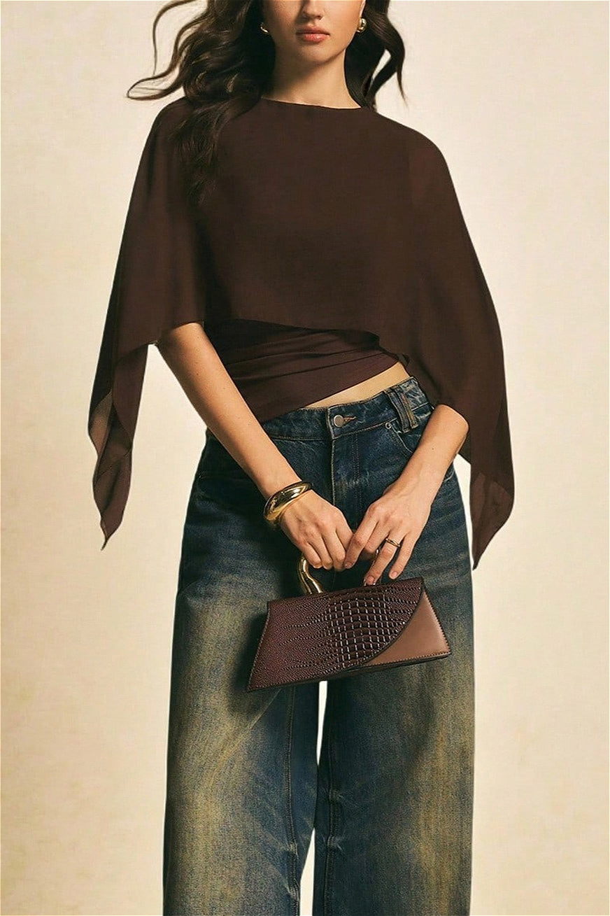 Chiffon Cape Sleeve Irregular Hem Blous