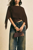 Chiffon Cape Sleeve Irregular Hem Blous