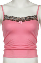 Leopard Lace Splice U Neck Cami Top