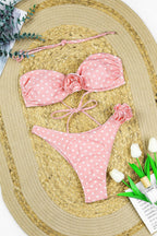 Chic Dot Print Floral Embroidery High Waist Bikini Sets