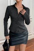 Collared Flared Sleeve Button Front Shirt Blouse