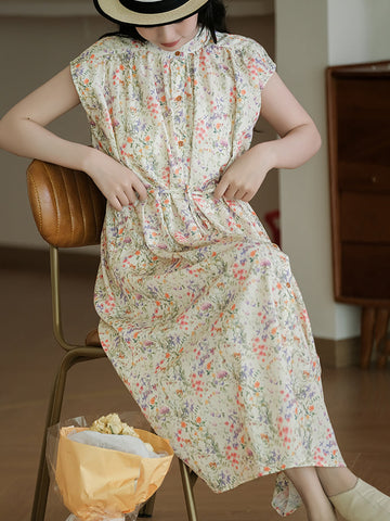Women Summer Vintage Floral Drawstring Button Cardigan Dress