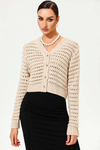 Langärmlige Strickjacke aus Wolle mit V-Ausschnitt 