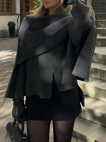 Capa tipo chal estilo vintage gris con bufanda 