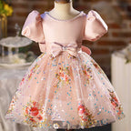Vestido para niña pequeña, vestido de fiesta de cumpleaños con lentejuelas y lazo, vestido de comunión de malla 