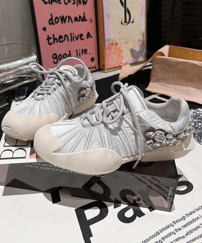 Rosa Canvas Schnürschuhe mit Zirkonspleißen für Damen 
