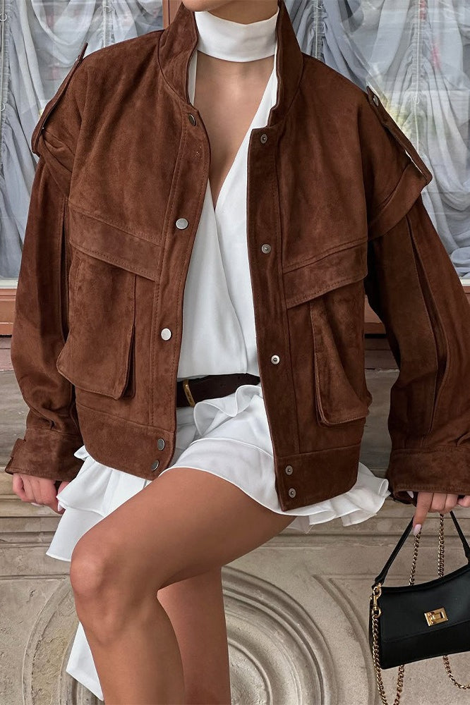 Wide Shoulder Suede Pocket Jacket