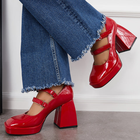 Platform Mary Jane Pumps Block Chunky Heel Ankle Strap Lolita Shoes