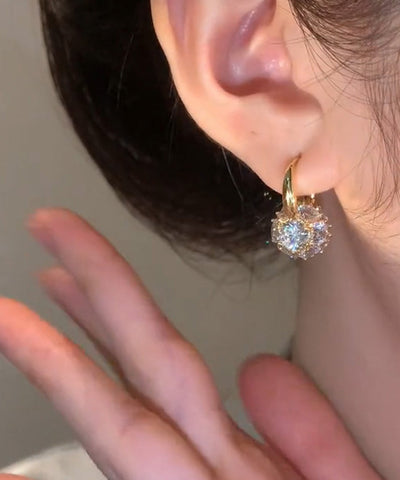 Brief Gold Copper Alloy Zircon Hoop Earrings