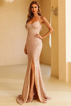 Vestido Largo de Noche de Sirena con Lentejuelas Ligeras, Escote en V y Espalda Cruzada