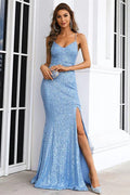 Vestido Largo de Noche de Sirena con Lentejuelas Ligeras, Escote en V y Espalda Cruzada
