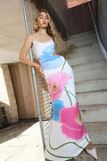 U-Neck Backless Floral Print A-Line Maxi Dress