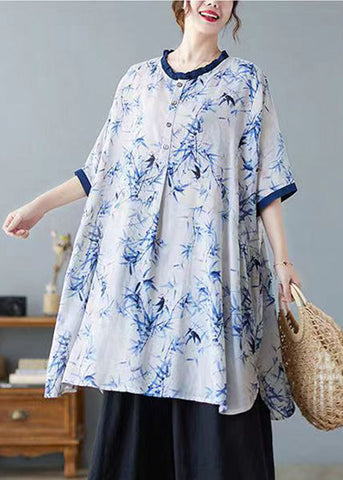 Plus Size Graues Patchwork-Oberteil mit Rüschen und kurzen Ärmeln 