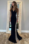 Charming Mermaid V Neck Satin Prom Dresses