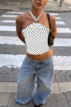 Mesh Polka Dot Halter Tank Top