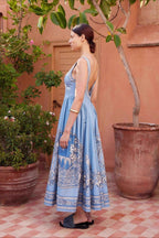 Artistic Print Linen Relaxed Fit Maxi Dress