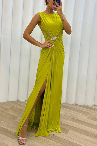 Pretty Special – Plissiertes, verziertes Maxi-Abendkleid mit Schlitz