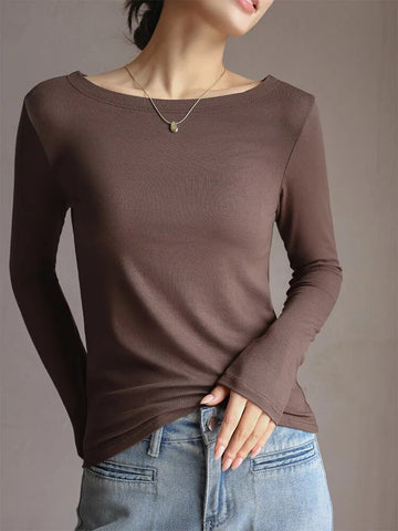 Autumn Women's T-Shirts Modal Layering Tops Solid Color Sexy Slash Neck Slim Classic Elegant Korea Winter Female Blouse