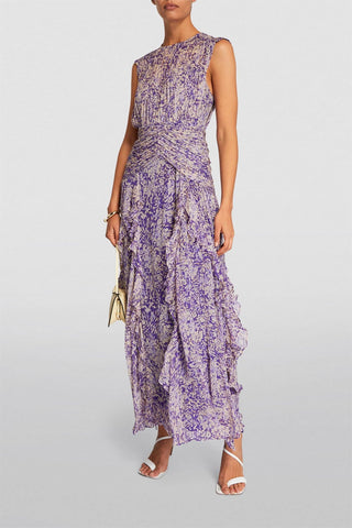 Vestido midi floral sin mangas con cuello redondo 