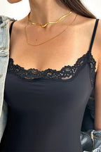 Solid Lace Square Neck Fitted Cami