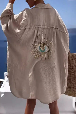 Lässige Blusen mit Patchwork-Umlegekragen und Augenaufdruck (8 Farben) 