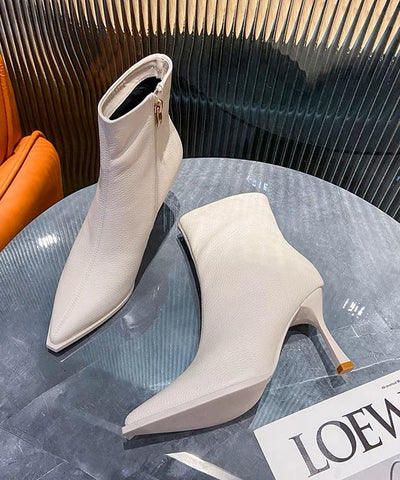 Rose Stiefel Stiletto Schaffell Mode Spleißen Reißverschluss Spitze Zehe 