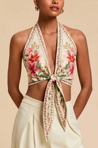 Boho Floral Backless Tie Halter Top
