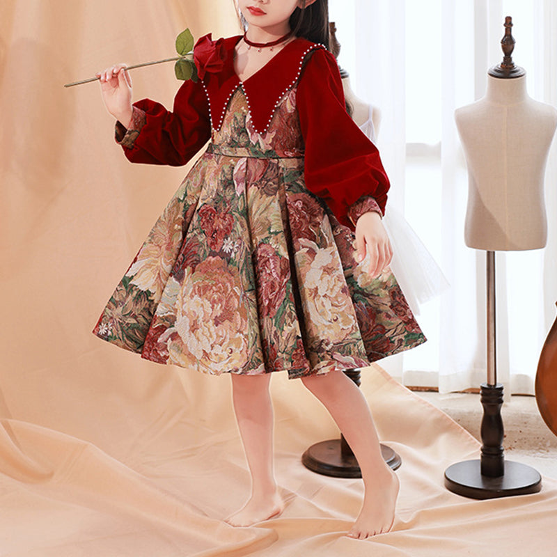 Niedliches Babykleid mit Blumenmuster, Kleinkindkleid, Festkleid zur Erstkommunion, Prinzessinnenkleid 