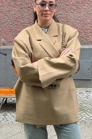 Oversize-Blazer mit Seitenschlitz Stahlblau 