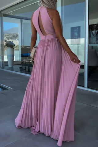 Neckholder-Plissee-Swing-Kleid 