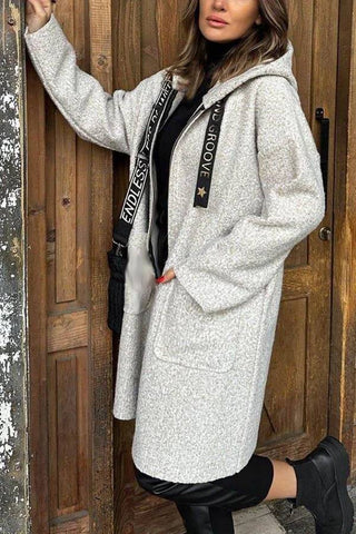 Abrigo midi holgado con capucha y bolsillo con cremallera y estampado animal de Fall Dreaming