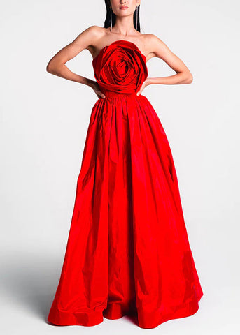 Einzigartige rote schulterfreie Partykleider aus Baumwolle mit Blumenmuster, ärmellos 