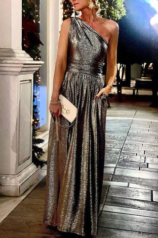 Bronzierendes Swing-Kleid mit schrägen Schultertaschen 