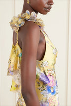 Floral Ruffle Strap Backless Maxi Dress