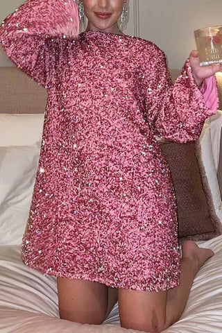 Vestido mini holgado con lazo en la espalda y lentejuelas para bailar toda la noche 