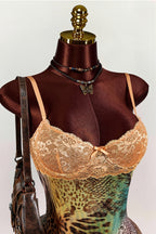 Vintage Floral Lace Cami Ruched Backless Mini Dress