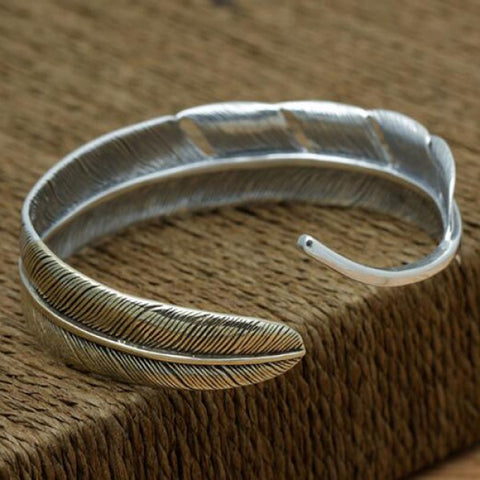 Sterling Silver Two-Tone Feather Cuff Bracelet